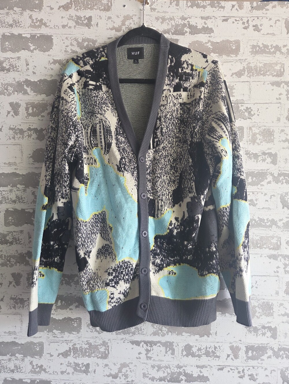 ​HUF In Exchange Cardigan Sweater Blue Gray Distressed Knit Men's Size L